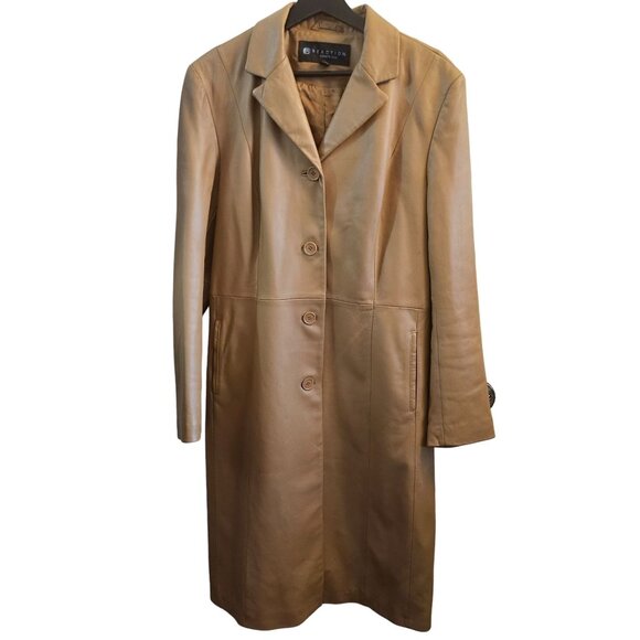 Kenneth Cole Reaction Womens XL Tan Leather Trench Coat